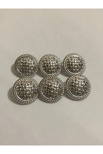 aensia Silver Silver Mesh Model Button Large Size Button 36 Size Metal Button - Pack of 6 Buttons