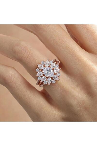 Effective Diamond Paris Işıltısı Rose Renk Işıltılı Gümüş Yüzük