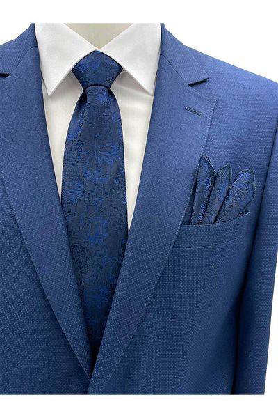 Brianze Navy Blue Motif Pattern Necktie Handkerchief Set