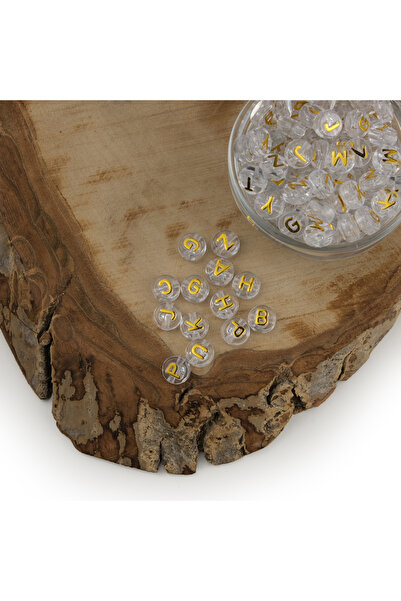 Prestij Boncuk Mărgele de litere plate din plastic, aurii, aurii, 50 de grame...