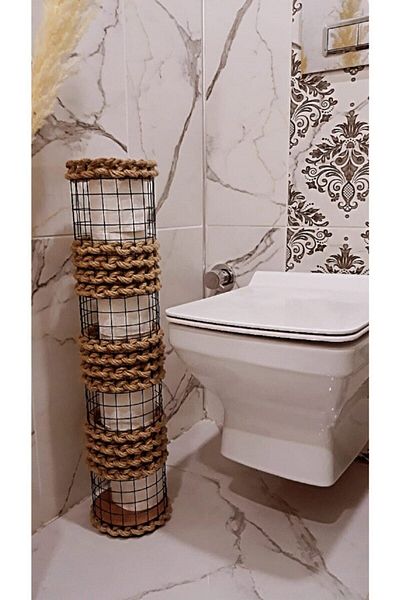 Egindra Vasă Pampas împletită din plasă de sârmă metalică, suport pentru hârtie igienică Wclik cu picioare, suport pentru șervețele din răchită Accesoriu pentru baie