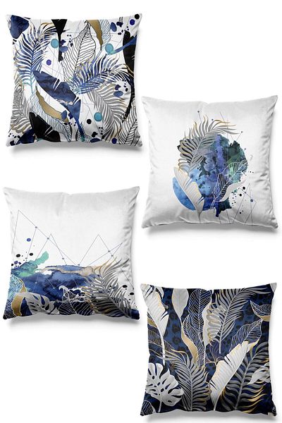 Pilloveland Set de 4 huse de pernă din piele intoarsa cu model Nite imprimate pe doua fete