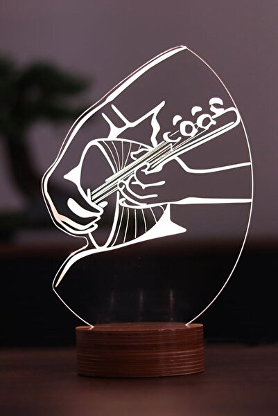 BY-LAMP Saz Figürlü Dekoratif Hediye Led Masa Lambası | 7 Işık Rengi | Ahşap ...