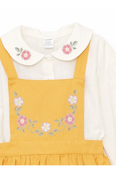 LC Waikiki LCW baby Bebe Collar Long Sleeve Baby Girl T-shirt and Salopet Dress 2 Pieces Set