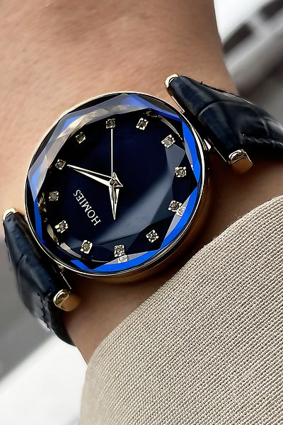 Homies Women's Wristwatch 3 Atm Waterproof Navy Color Leather Cord + Bracelet Gift HMBY2026C1