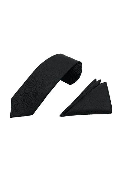 Brianze Black Shawl Pattern Tie Handkerchief Set