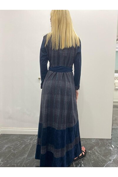 Bohemian Kadın Uzun Kollu Nubuk Kadife Uzun Elbise