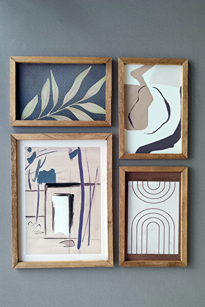 Wooden Factory Bohem Design, Sanatsal Duvar Dekoru, 4 Lü Antre Ahşap Çerçeveli Tablo Seti