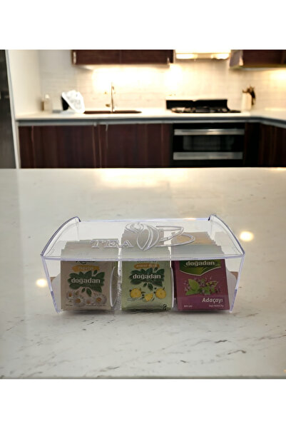 AHİR TİCARET Detachable 6-Compartment Transparent Lid Tea-Jewelry Box