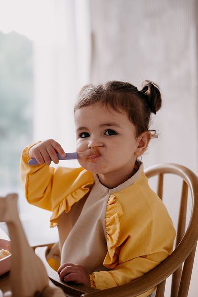Dear Deer Love Cleo Long Sleeve Feeding & Activity Bib 1-3 years - Yellow