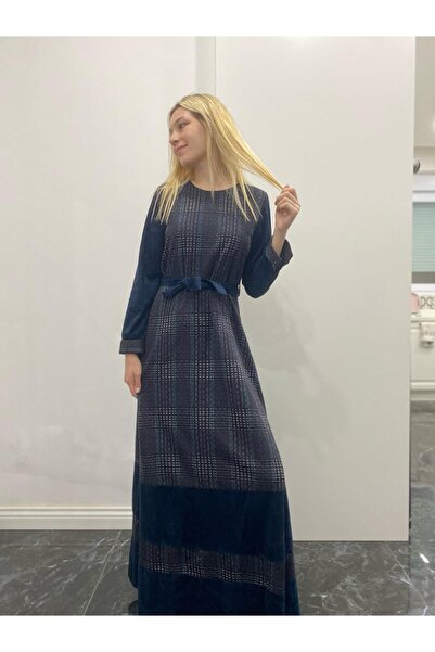 Bohemian Kadın Uzun Kollu Nubuk Kadife Uzun Elbise