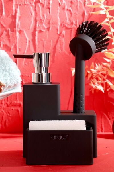 AROW MUBA CONSEPT SPUGNA FIRÇALI KARE MUTFAK SABUNLUK SET SİYAH