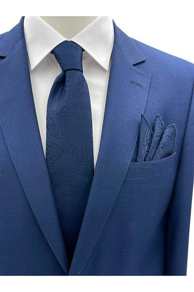 Brianze Navy Blue Shawl Pattern Tie Handkerchief Set