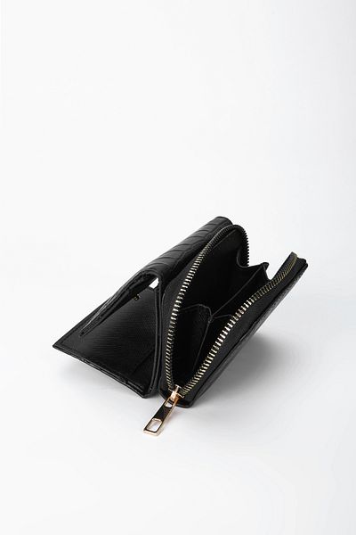 minebag Zena ZC120 Mini Crocodile Double Black Women's Wallet