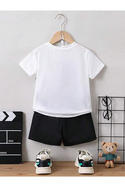 AMMA Children's Teddy Bear Printed T-shirt Shorts Top and Bottom Set