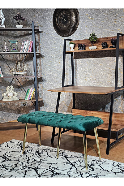 ZAFİR Gold Metal Yeşil Oturaklı Sivriltme Ayaklı Babyface Puf & Bench & Oturak