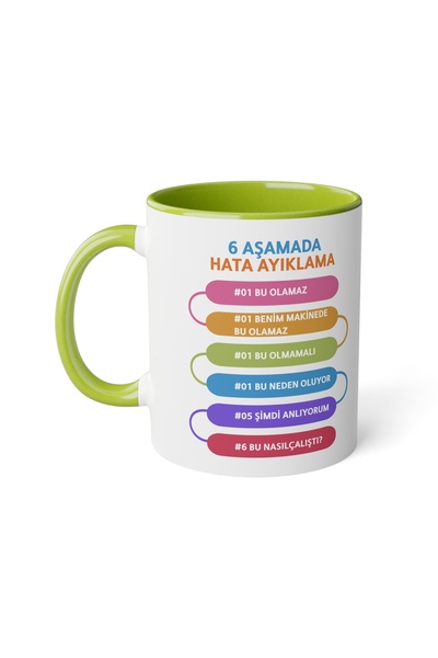 yüksel34 Yazılım Mühendisine Özel Kupa Bardak , 6 Aşamada Hata Ayıklama Temal...