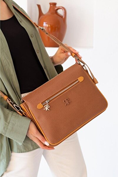 ImPolo Geantă de umăr și crossbody pentru femei Ancela TanGraphing Print 23x2...