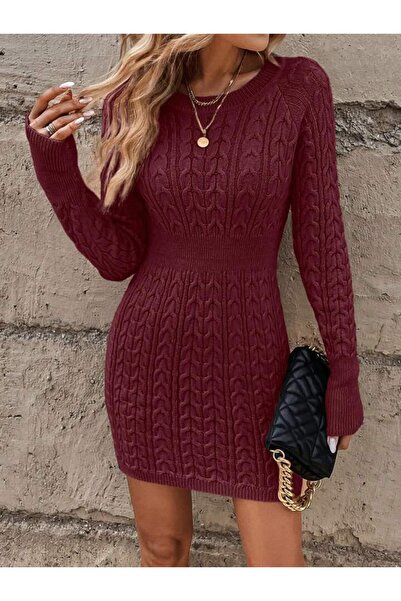 ATEMODAA BİSİKLET YAKA SAÇ ÖRGÜLÜ TRİKO ELBİSE