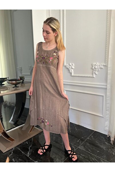 Bohemian Women's Organic Sleeveless Embroidered Long Authentic Dress