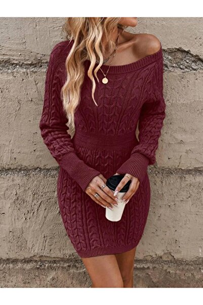 ATEMODAA BİSİKLET YAKA SAÇ ÖRGÜLÜ TRİKO ELBİSE