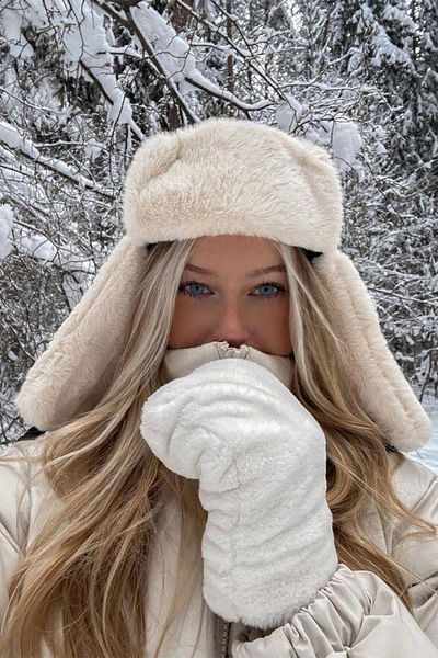BAHELS Μπεζ βελούδινο καπέλο πιλότου Beanie με κλιπ αυτιών