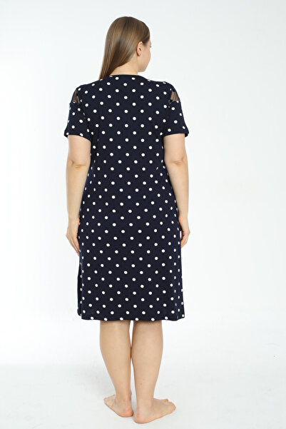 İntensive women's polka dot tulle detail pocket plus size short-sleeved dress