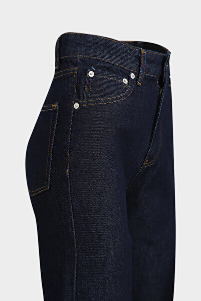 Açelya Okcu High Waist Straight Dark Blue Düz Paça Dikişsiz Jean