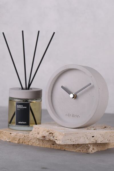 olailon Dekoratif Beton Masa Saati Antrasit Gri Renk