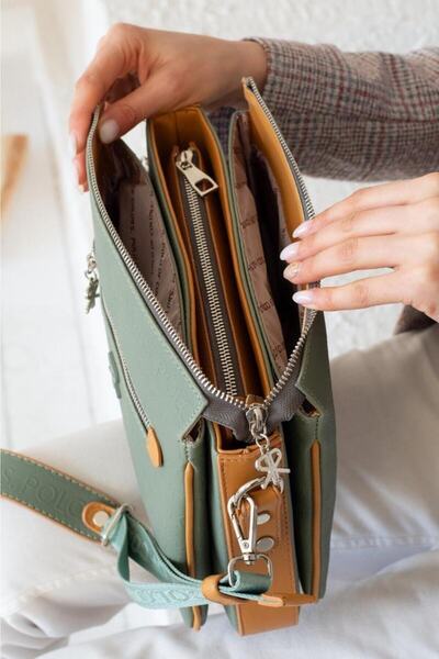 ImPolo Ancela HakiYeşiliGofraj Baskı Kadın Omuz Ve Çapraz Çantası 23x27E batında