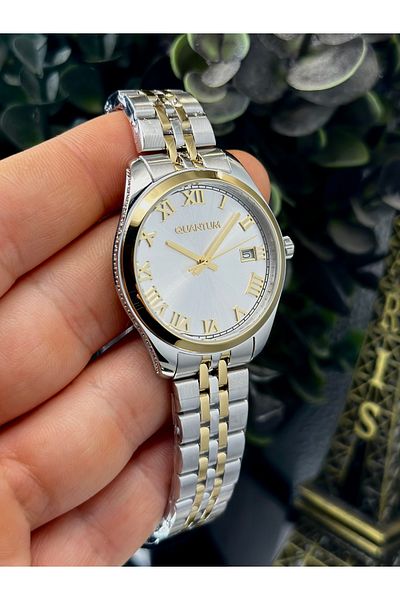 Quantum Brand Multifunction Steel Case Stylish Women's Wristwatch with Steel Cord