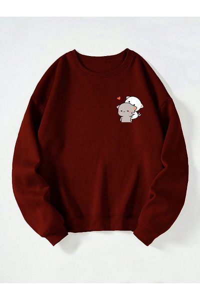 Ginevra Φούτερ Unisex Crew Neck Goma And Peach με στάμπα Oversize Loose Cut Fleece φούτερ