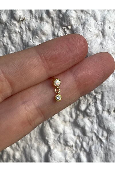 ds denizden silver Tekli Gümüş Opal Taşlı Minimal Küpe - 1 Adet