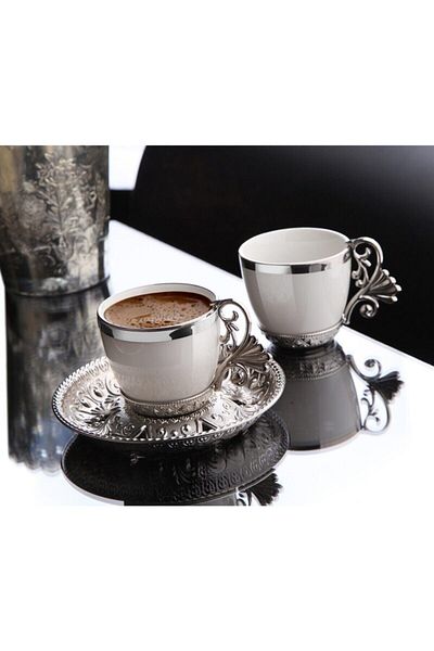 MOS'EV 12 Piece White Silver Coffee Set for 6 People