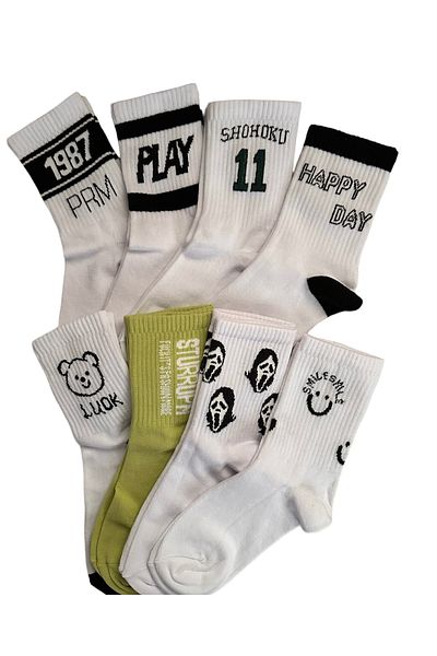 çorapdunyam 8-Piece Series Written Cheerful College Tennis Socks 1 Quality Cotton Combed