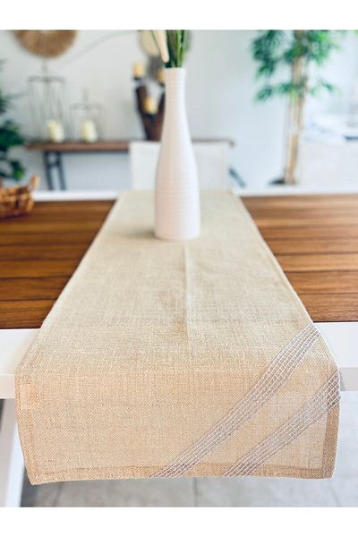 desen izmir American Service, jut Wicker, Γκρι κεντημένο Runner