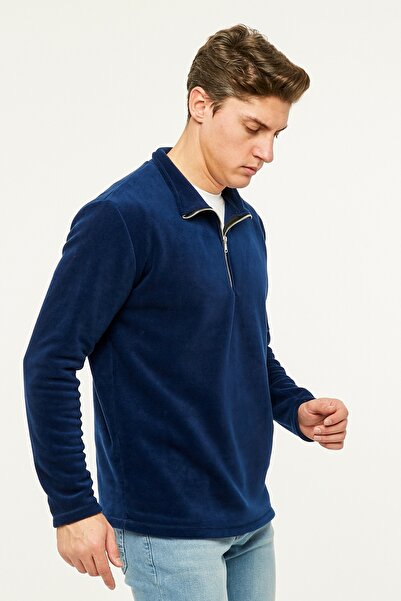 VEGA PORT Sweatshirt Indigo Polar Half Metal Zipper Standard Fit Normal Cut