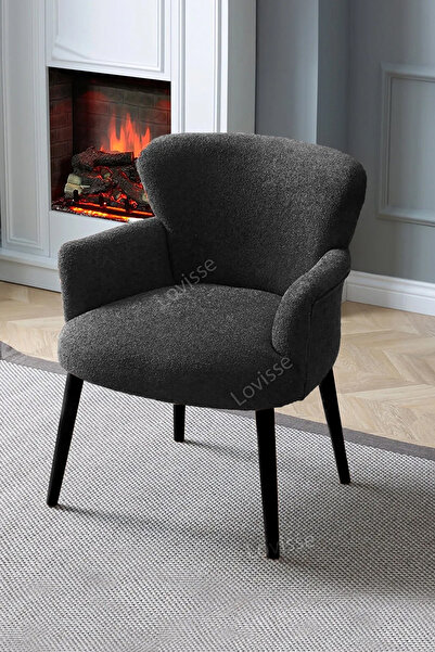 LOVİSSE HOME Antrasit Siyah Ayak Teddy Berjer , Salon, Balkon, Ofis, Bekleme,...