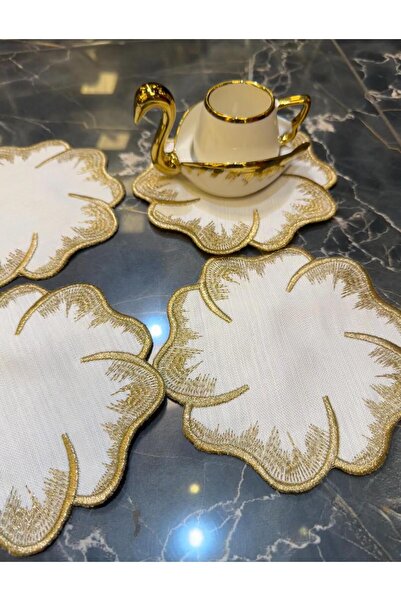 Teksev مناديل تقديم الكوكتيل باللون الذهبي من هاواي مكونة من 6 قطع من قماش الكتان المطرز