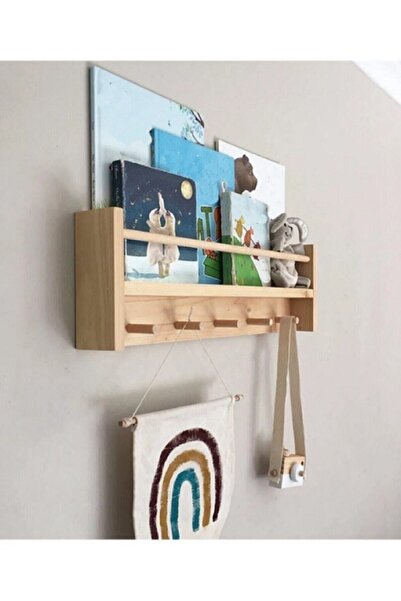 Genel Markalar Doğal Ahşap Bebek Çocuk Odası Raflı Elbise Askilik