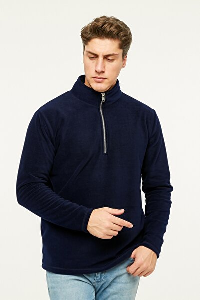 VEGA PORT Sweatshirt Navy Blue Polar Half Metal Zipper Standard Fit Normal Cut
