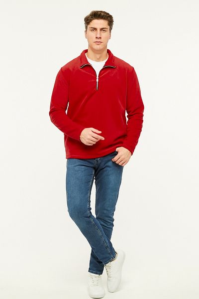 VEGA PORT Sweatshirt Red Fleece Half Metal Zipper Standard Fit Normal Cut