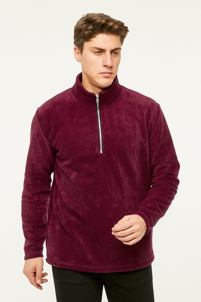 VEGA PORT Sweatshirt Claret Red Polar Half Metal Zipper Standard Fit Regular Cut