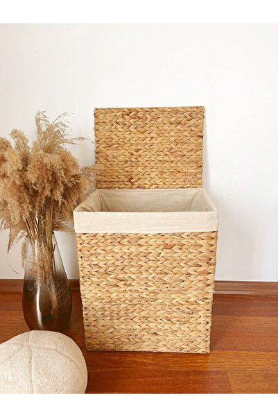 KaiHome Hasır Su Sümbülü Büyük Boy Kapaklı Çamaşır Sepeti / Düzenleyici