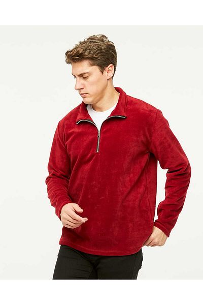 VEGA PORT Sweatshirt Claret Red Polar Half Metal Zipper Standard Fit Regular Cut