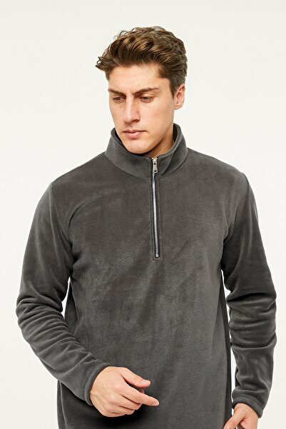 VEGA PORT Φούτερ Γκρι Fleece Ημιμεταλλικό φερμουάρ Standard Fit Normal Cut