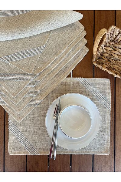 desen izmir American Service, jut Wicker Σετ 6 Γκρι Κεντημένο 30 cm X 40 cm