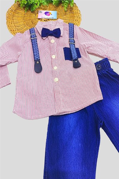 dinamik çocuk Shirt Suit with Bow Tie Suspenders and Jeans