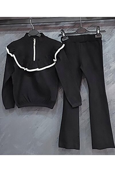 ARBİ kids Момичешки костюм от плат за потник с волани и цип на яка