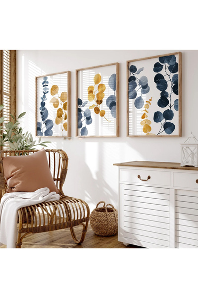 Dekorsiahome Set de pictură cu rame din lemn Blue Eucalyptus